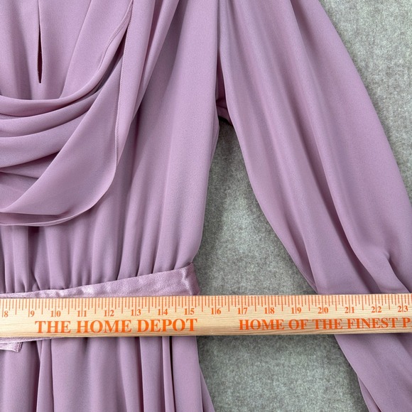 NEW VTG Ursula A Line Midi Dress Chiffon Mauve Pink 7/8 Long Sleeve Beaded Belt - Picture 10 of 14